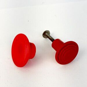 Lot 2 Vintage Red Cabinet Knobs Drawer Pulls Ribbed Cherry Red Neon Bakelite?